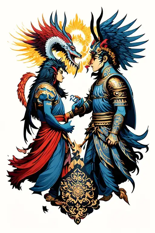 Fight Between Demon And Angel With Greek Armor