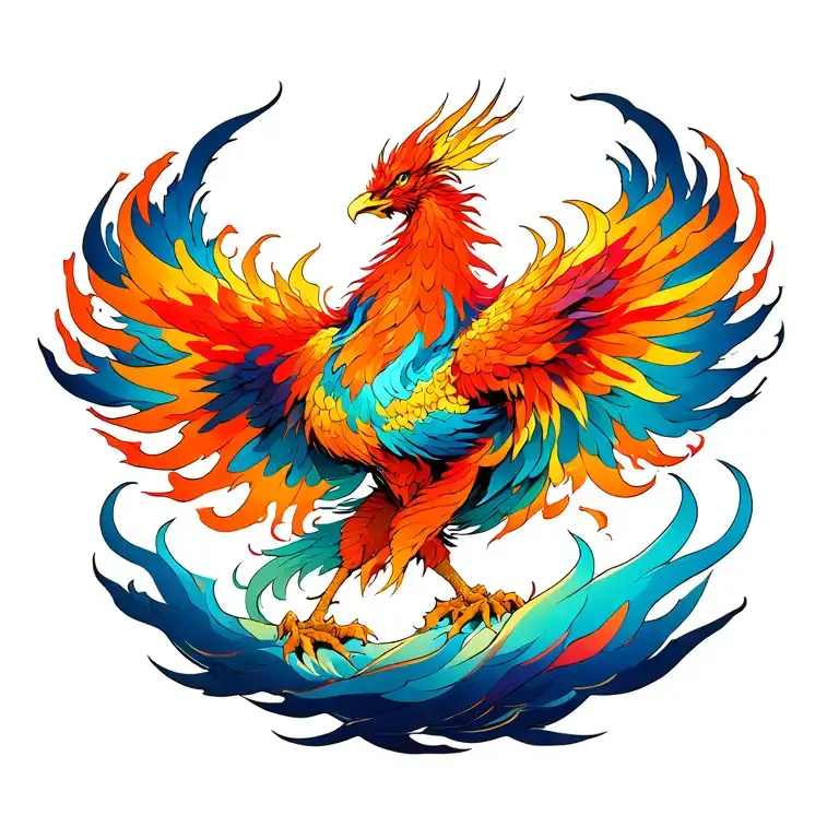 Phoenix Orange Body With Multi Coloured Flames Coming