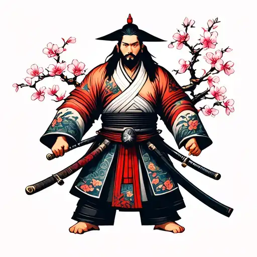 Christian Japanese Samurai With Cherry Blossoms