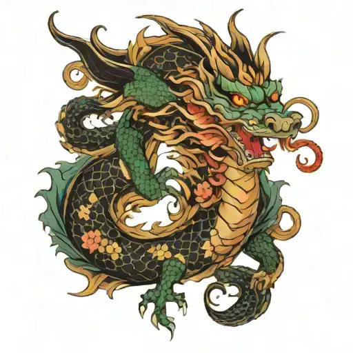 Dragon With Flower Pattern In The Body Of The Dragon