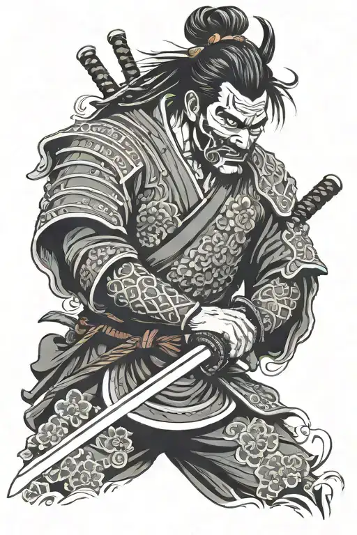 Japanese Samurai Warrior Wielding Sword With Mask