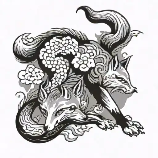 Spiritual Symbol Of Kitsune Foxes Walking