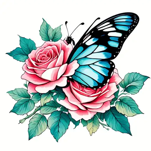 Butterfly And Roses
