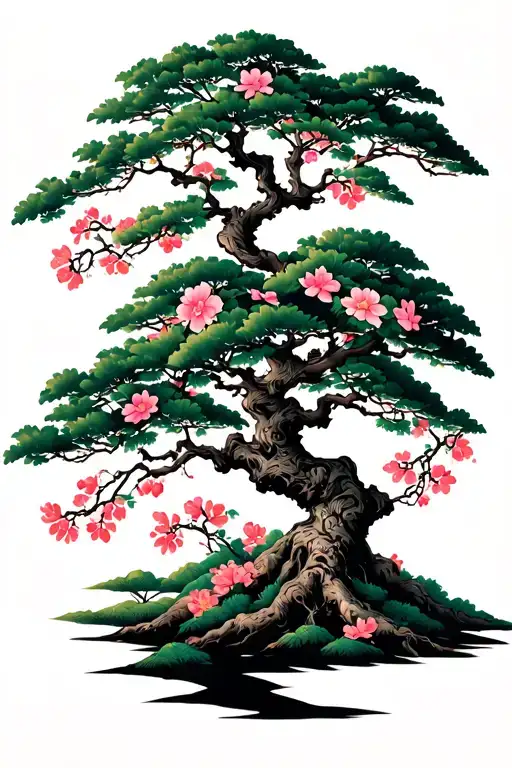 Oak Tree Surrounded By Flowers Blooming