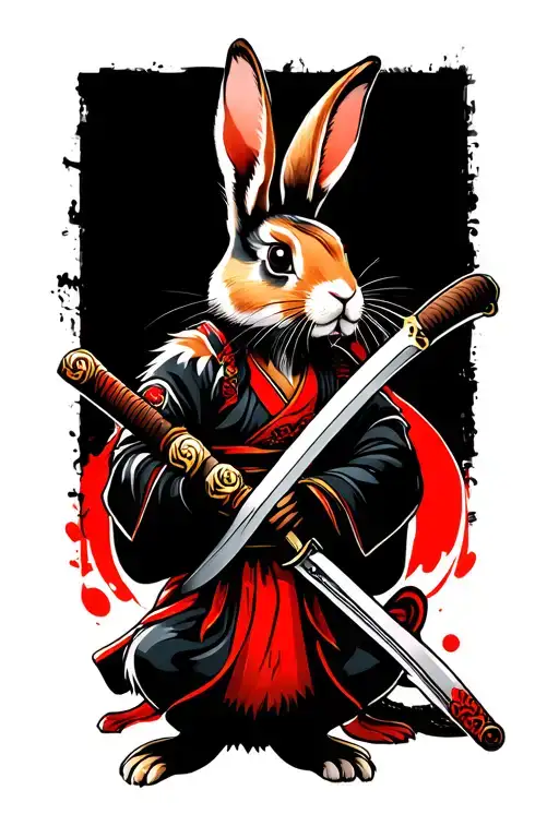 Rabbit Holding Katana Stabbed
