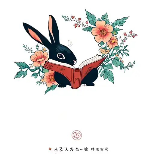 Rabbit Reading Books Surrounded By Florals