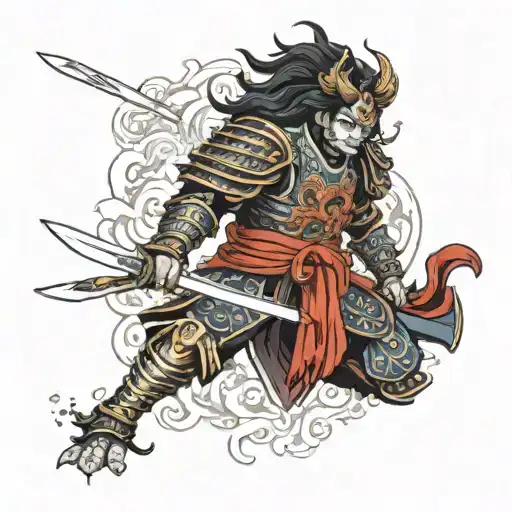 Karna Ripping His Armor Holding A Sword