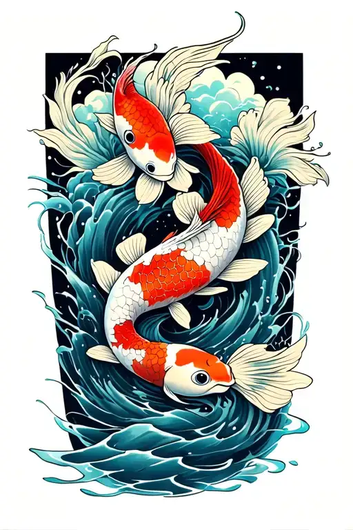 Koi Fish Swimming Upstream