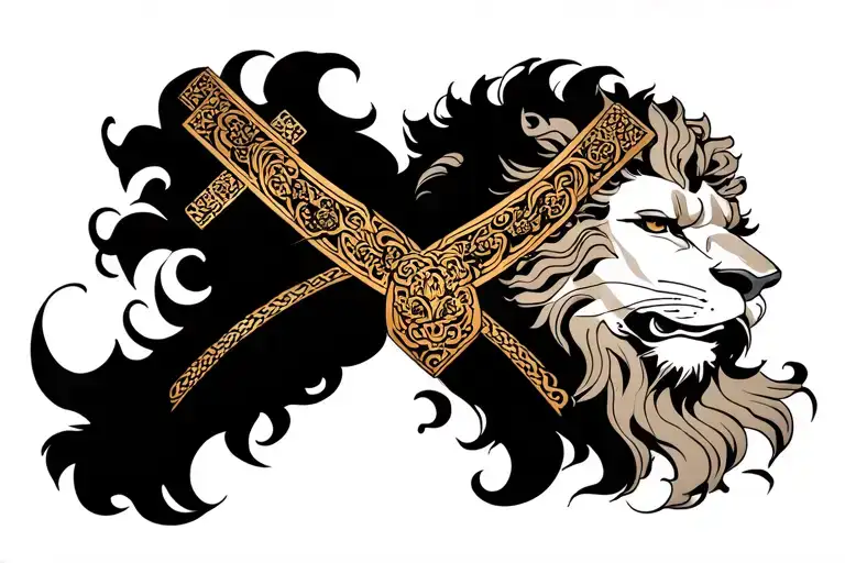 Lion Head And Cross Intertwined