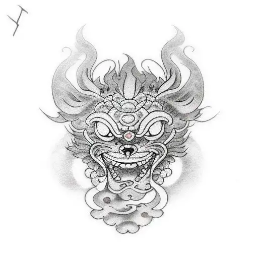 A Dotwork Tattoo Of Luffy's Left Arm Transformed Into A Powerful And Intricate Japanese Dragon