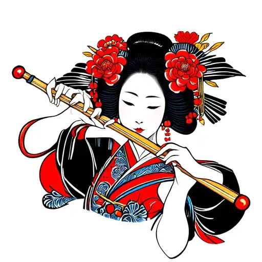 Geisha Playing Flute