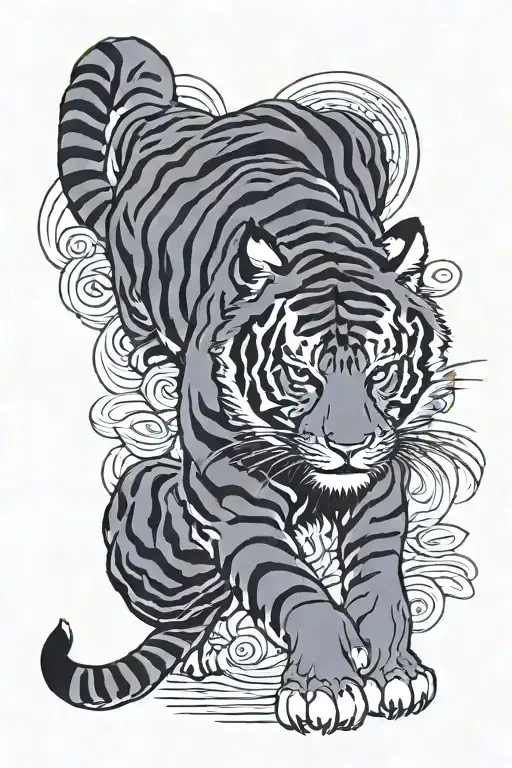 Simple Woodblock Traditional Japanese Tiger Walking