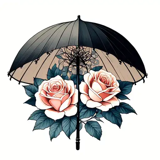 5 Roses Intertwined Under An Umbrella
