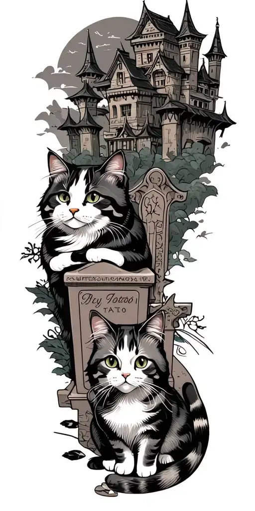 Cats In A Graveyard With Draculars Castle In The Background