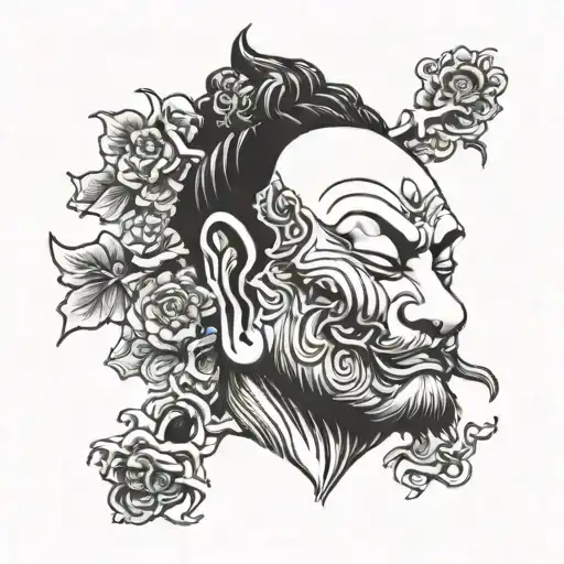 Half Face Buddha Half Face Lion Plant Demon