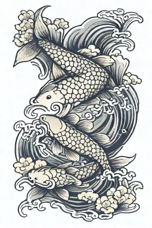 Koi Fish Swimming Upstream