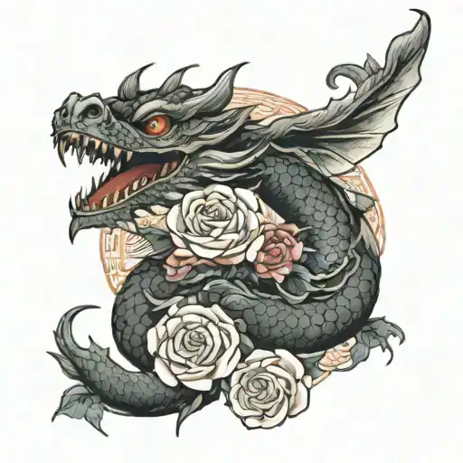 Dragon And Roses