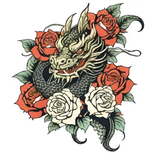 Dragon And Roses