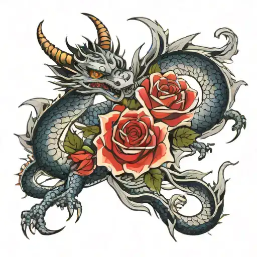 Dragon And Roses