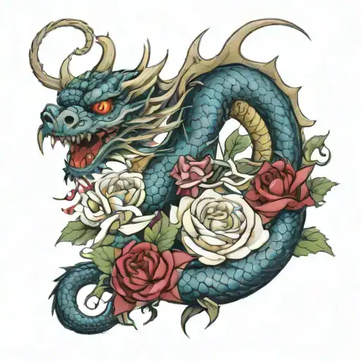 Dragon And Roses