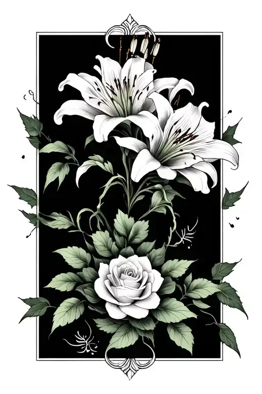 Spider Lilly Flower And Rose Intertwined