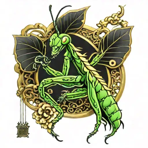 Praying Mantis With Gold Boarder Frame