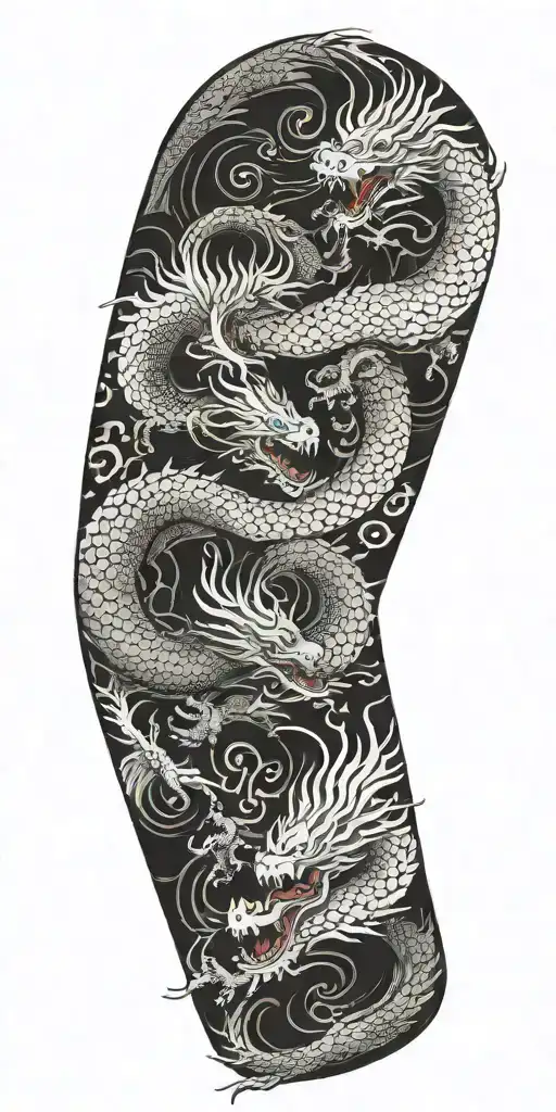 Pattern Incorporating A Dark Dragon Fighting A White Dragon