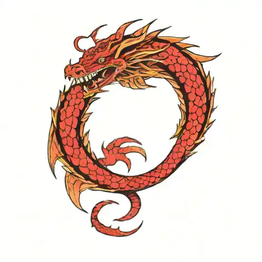 Ouroboros Tattoo Red Dragon Eating Itself