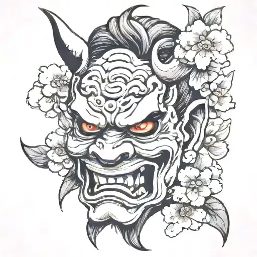 Oni Mask Sakura Flowers