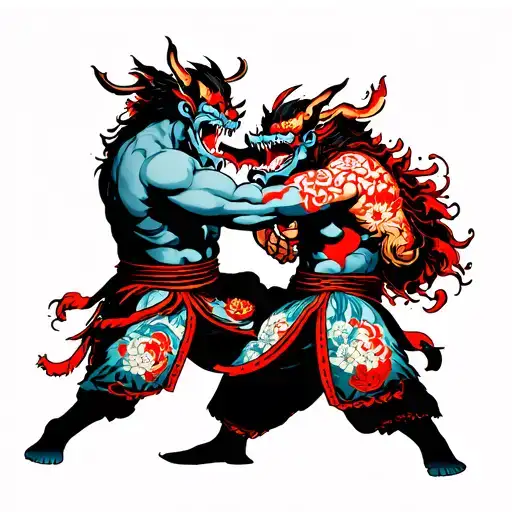 Japanese Demon Fighting Each Other