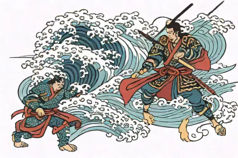 Waves And Samurai Warrior
