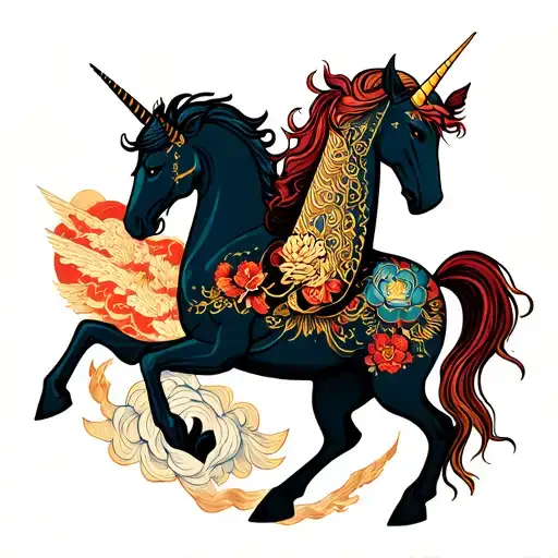 Unicorn And Pegasus Rising From Prayers Flags