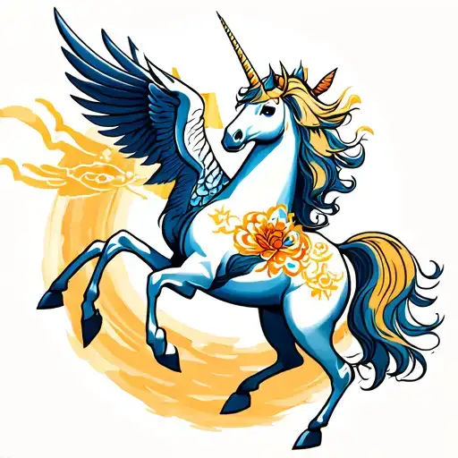 Unicorn And Pegasus Rising From Prayers Flags