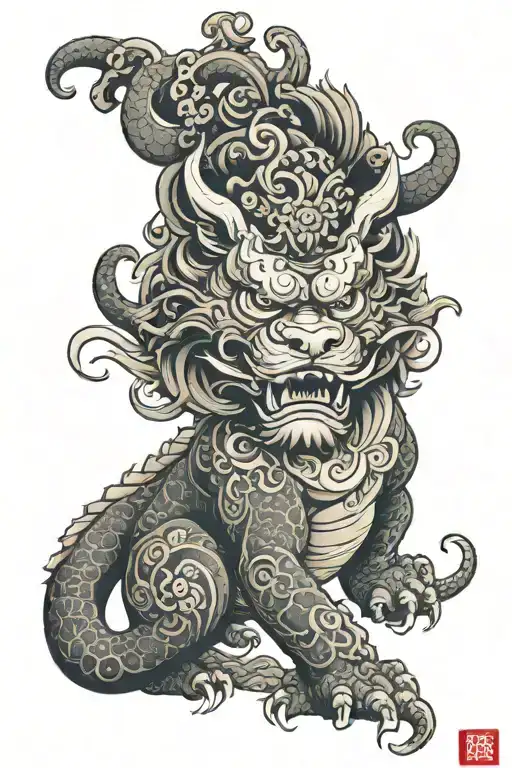 Create Me Tattoo Sleeve In Japanase Style With Komainu Samutay And Oni Demon