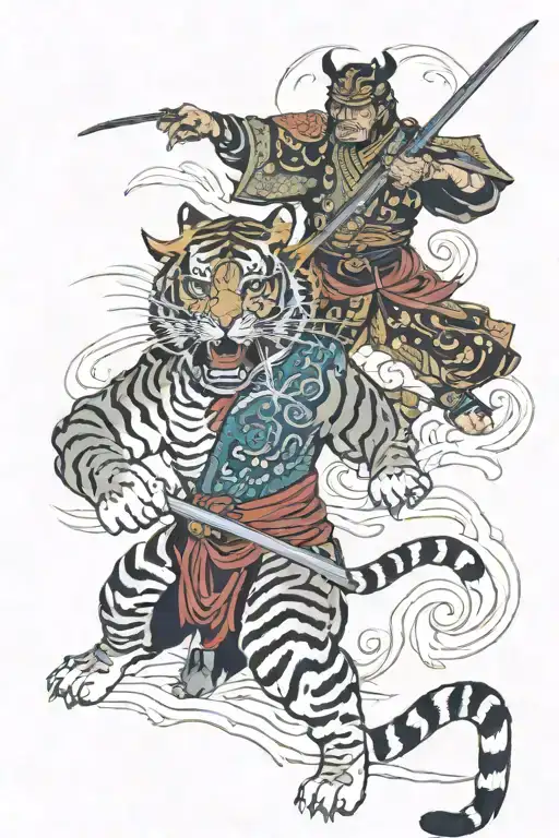 Samourai And Tiger Fighting
