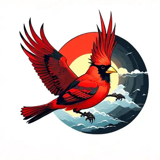 Cardinal Flying Towards The Sun