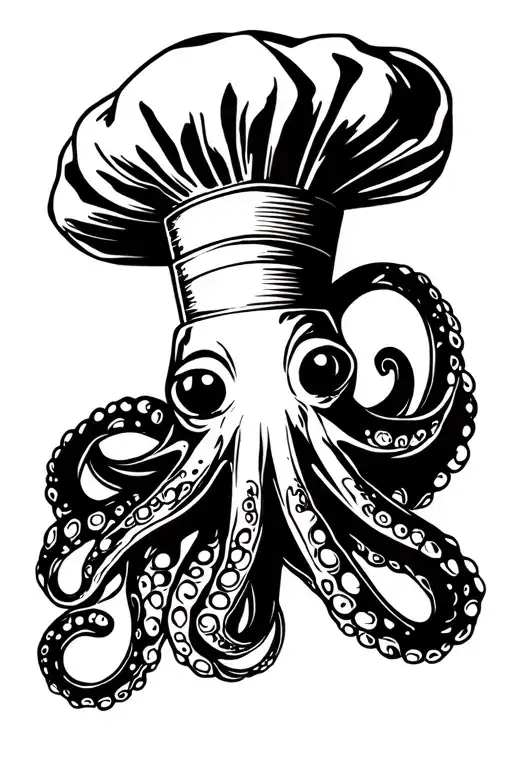 Octopus Chef Japanese Wood Block Style