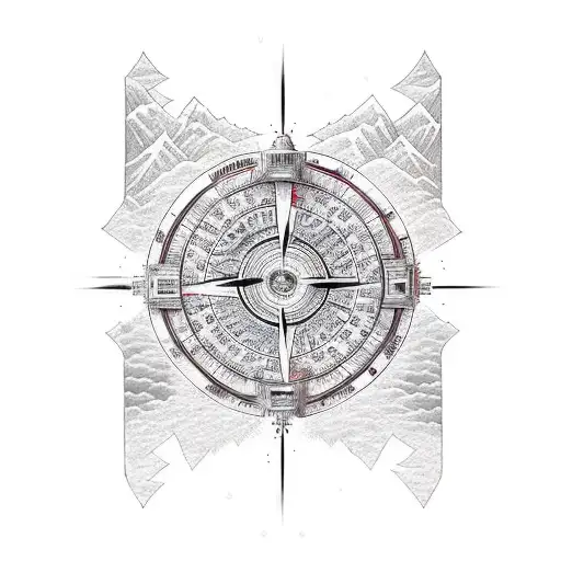 Compass With Mountain And World Map