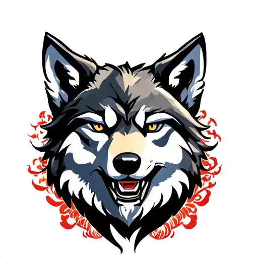 Traditional Flash Style Wolf Head Tattoo