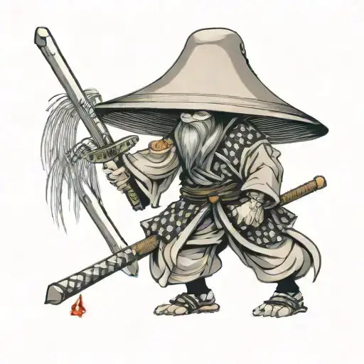 Veiled Mushroom Hat Samurai With Polearm Tattoo