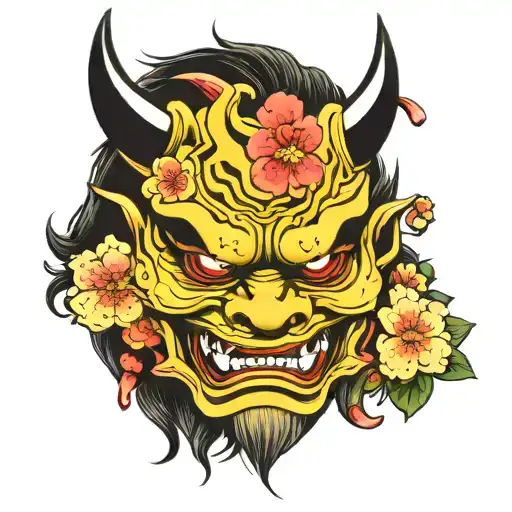 Oni Mask With Cherry Blossoms