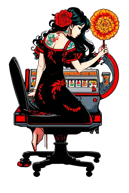 Sexy Lady Playing A Slot Machine
