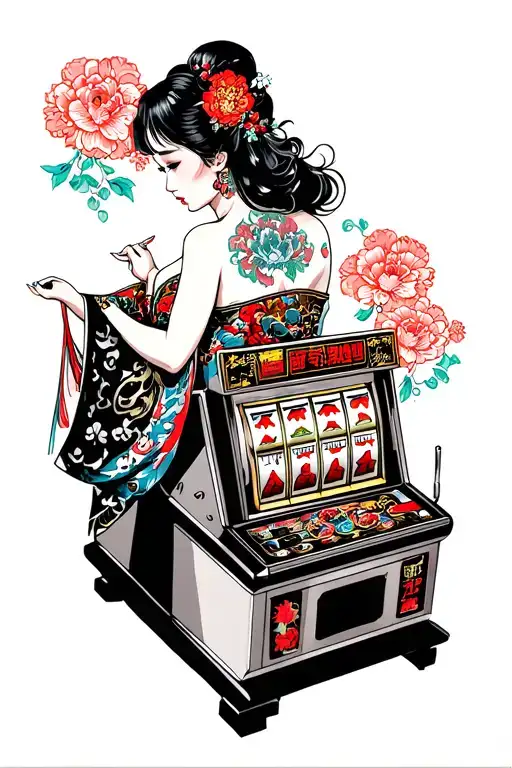 Sexy Lady Playing A Slot Machine