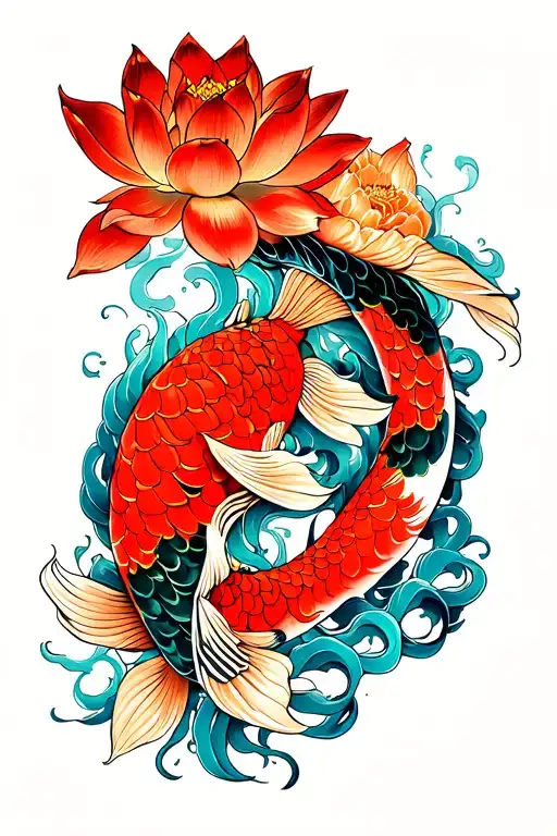 Daruma Medusa Koi Fish Lotus Flower