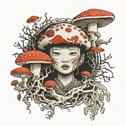 Human With Amanita Muscaria Mushroom Roots
