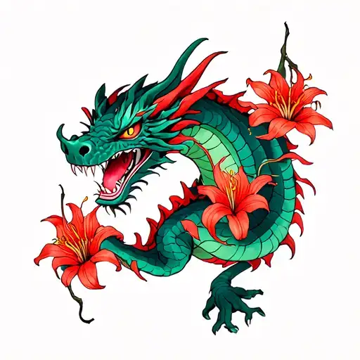 Dragon And Red Spider Lillies Growing