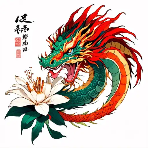 Dragon And Witted Red Spider Lily Flower