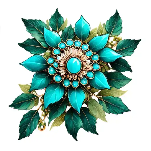 Western Brooch Turquoise Dark Green Leaves
