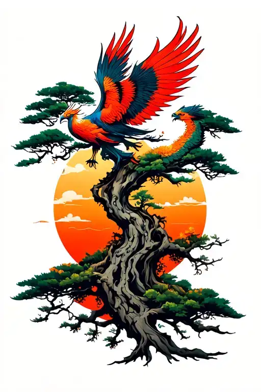 Banyan Tree With Phoenix Rising From Addiction