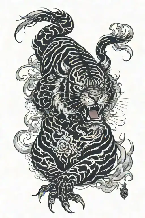 Black Tiger With Demon Head And Flames